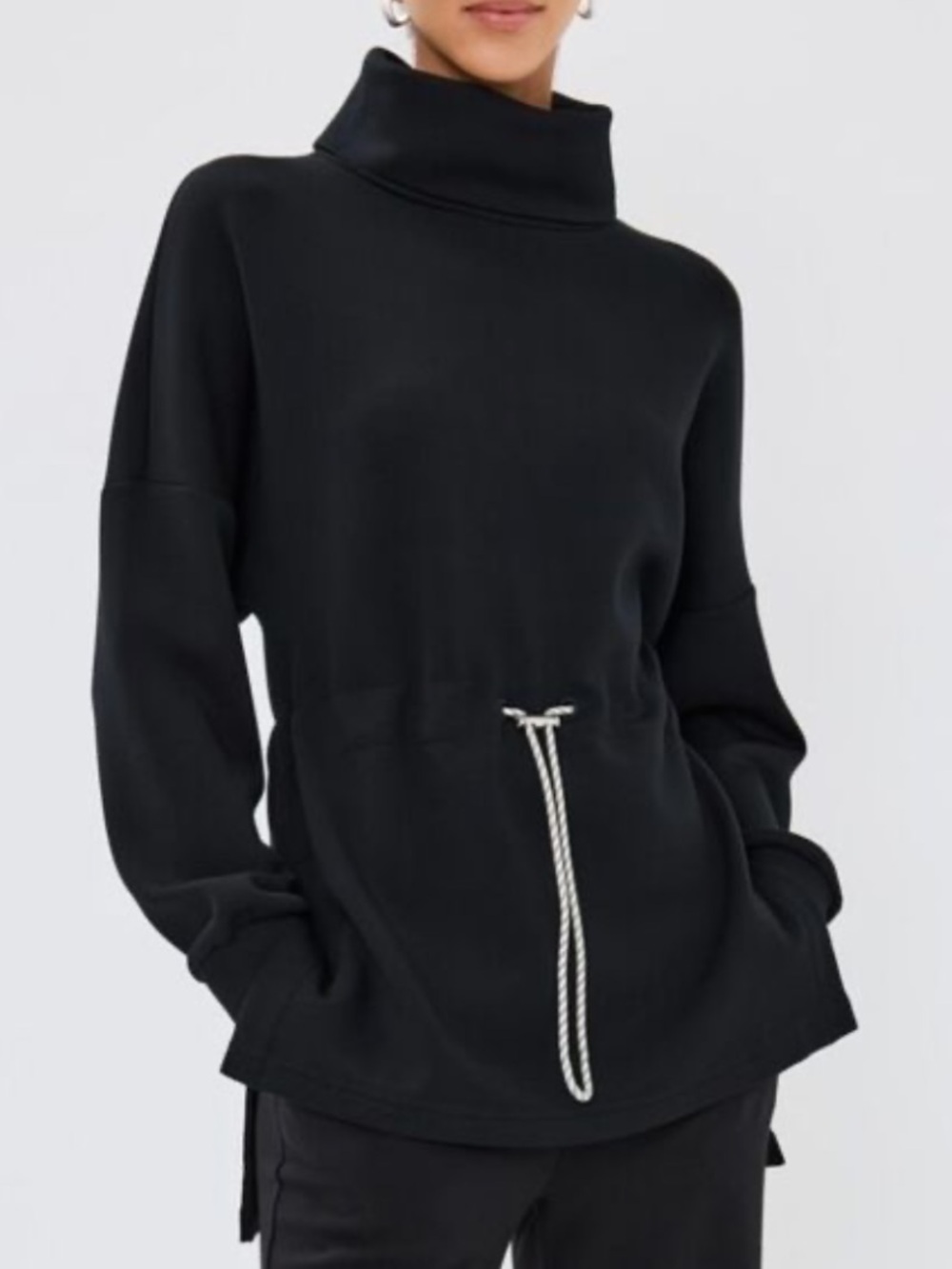 Varley Freya Sweatshirt Black Funnel Neck Drawstring Size Small